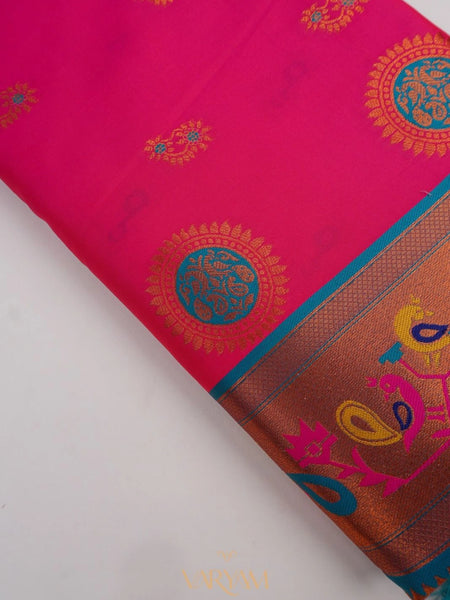 Satrangi Banarsi Pink Soft Silk Zari Saree