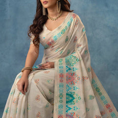 Meenakari Cotton White Saree