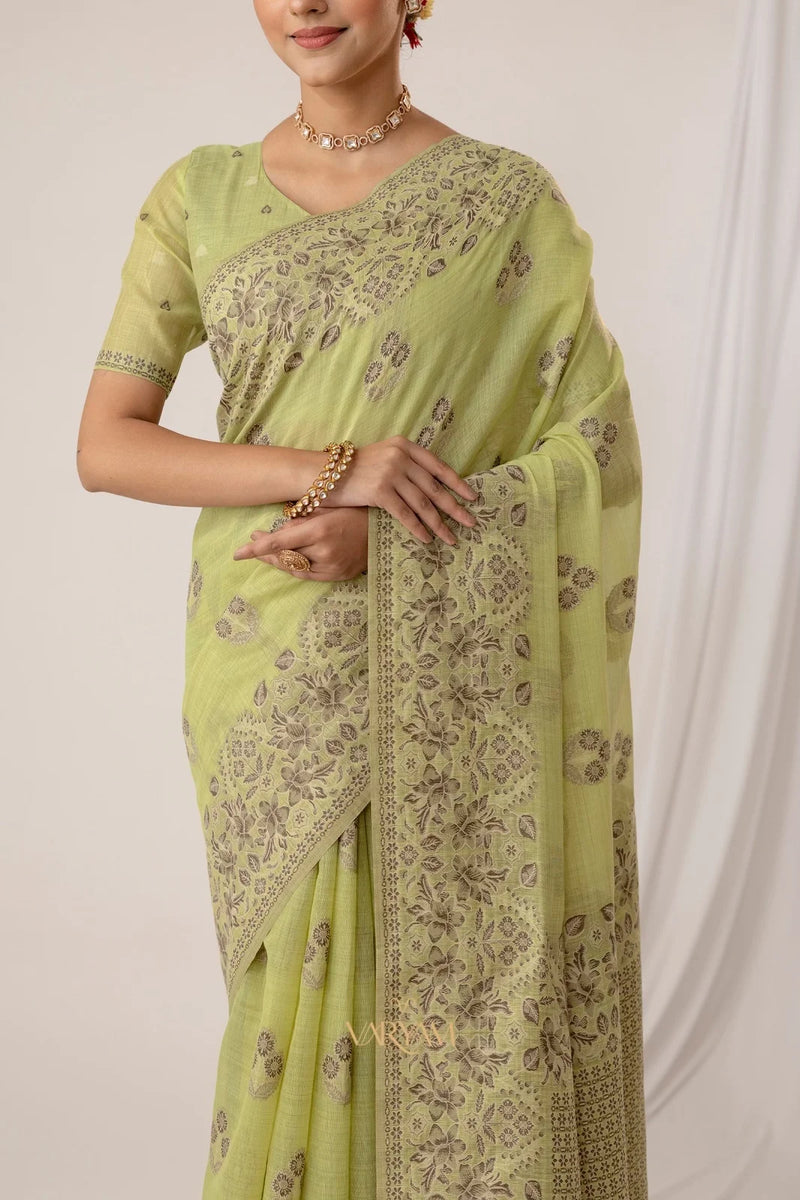 Sindoor Cotton Green Saree