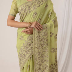 Sindoor Cotton Green Saree