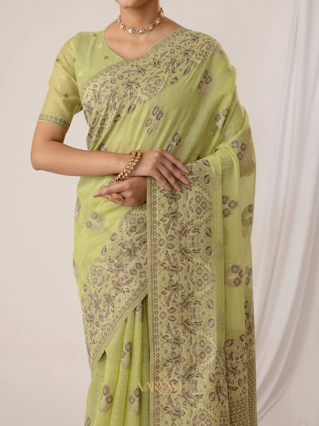Sindoor Cotton Green Saree