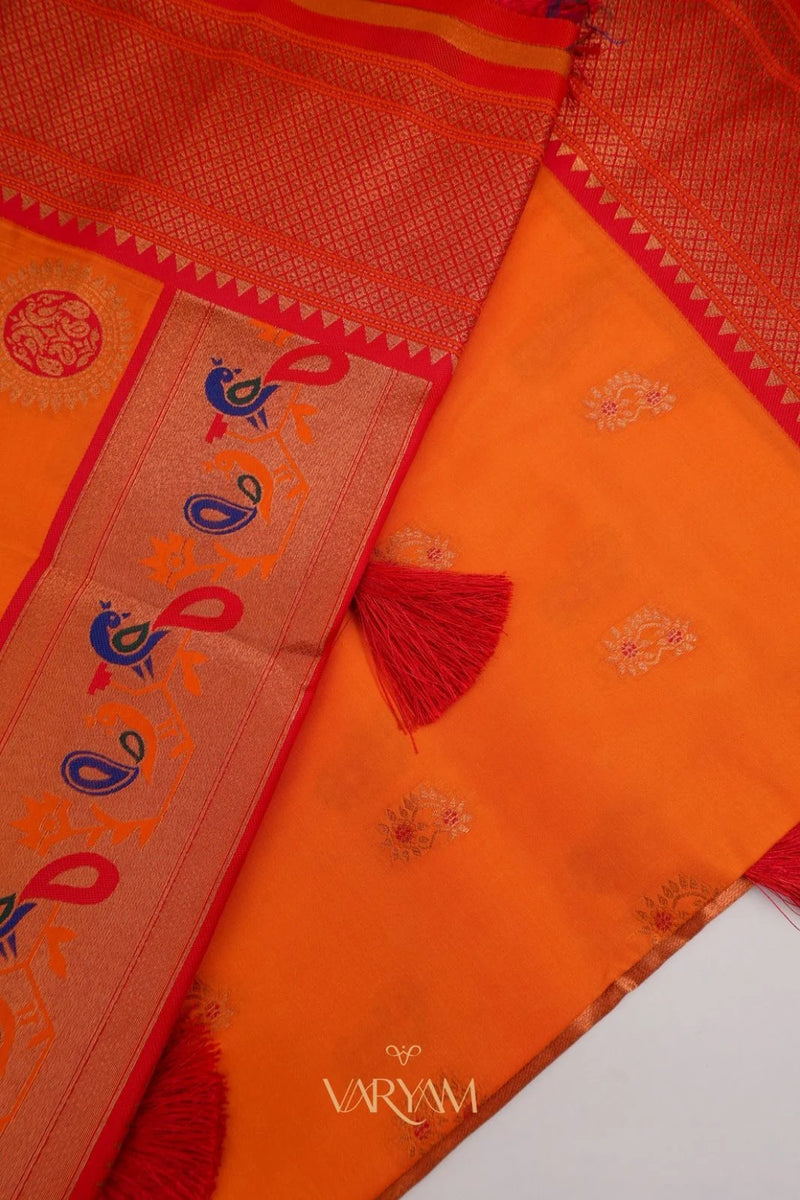 Satrangi Banarsi Orange Soft Silk Zari Saree