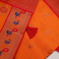 Satrangi Banarsi Orange Soft Silk Zari Saree