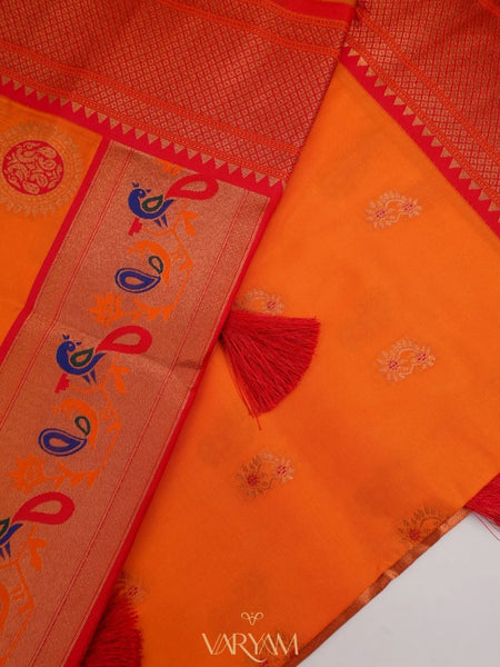 Satrangi Banarsi Orange Soft Silk Zari Saree
