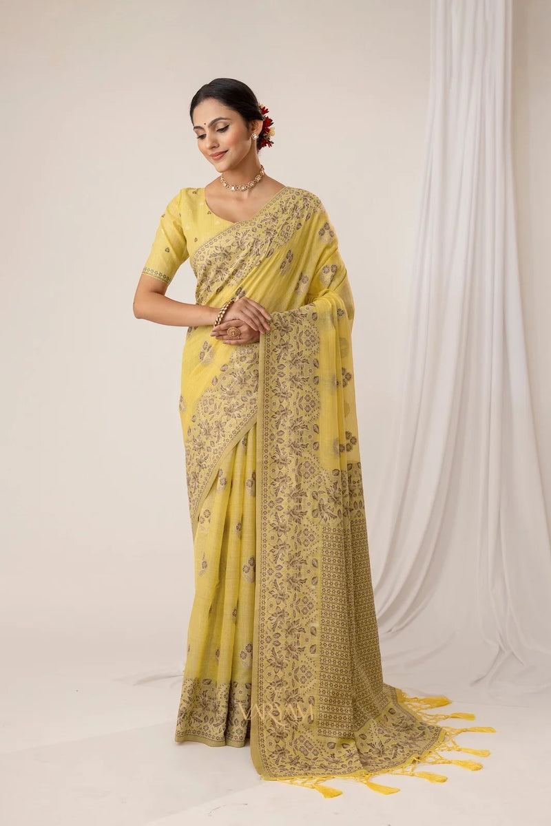 Sindoor Cotton Yellow Saree