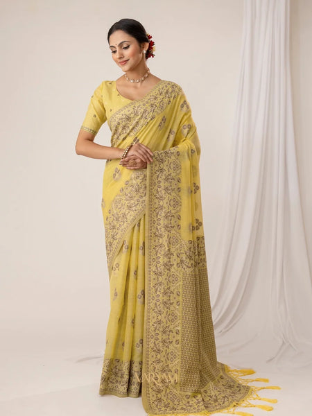 Sindoor Cotton Yellow Saree