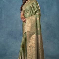Strawberry Satin Silk Green Saree