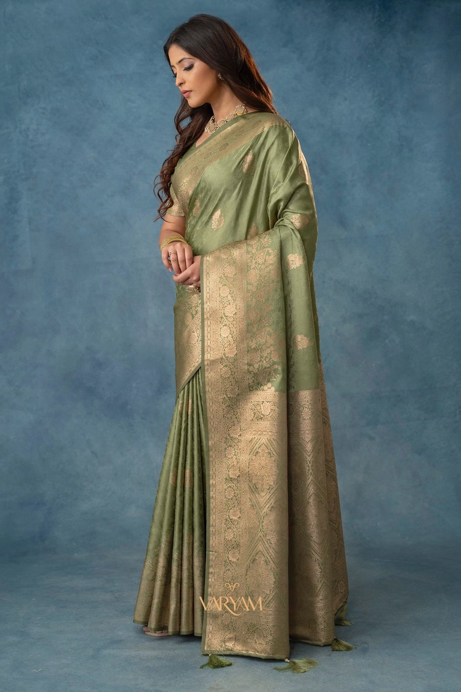 Strawberry Satin Silk Green Saree