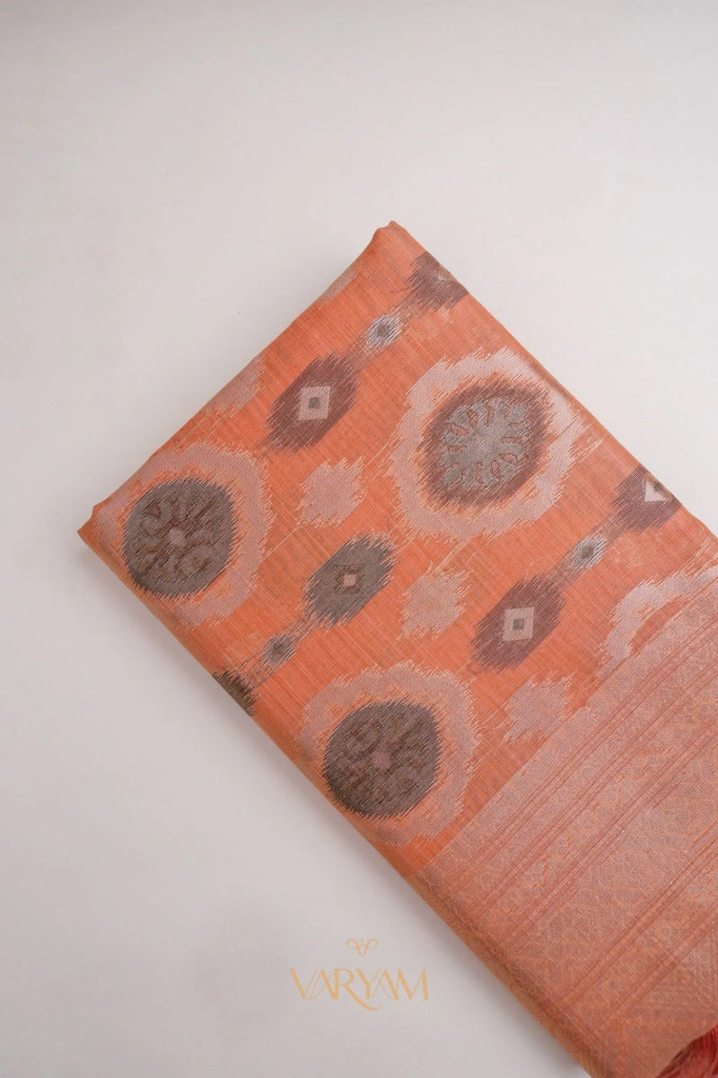 Ikkat Cotton Orange Saree