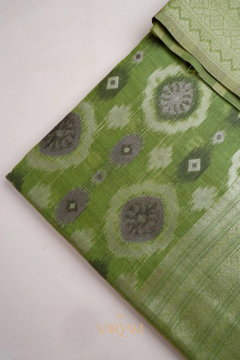 Ikkat Cotton Green Saree