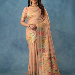 Meenakari Cotton Peach Saree