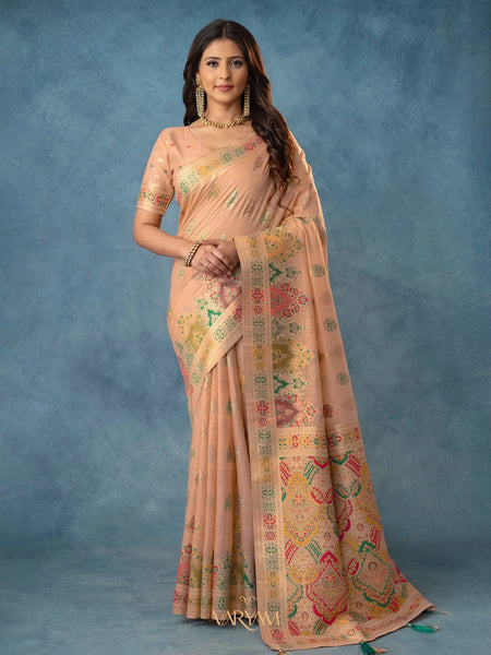 Meenakari Cotton Peach Saree