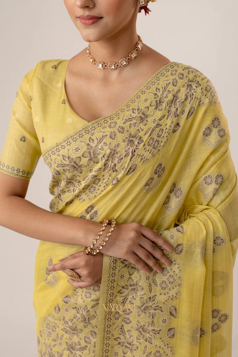 Sindoor Cotton Yellow Saree