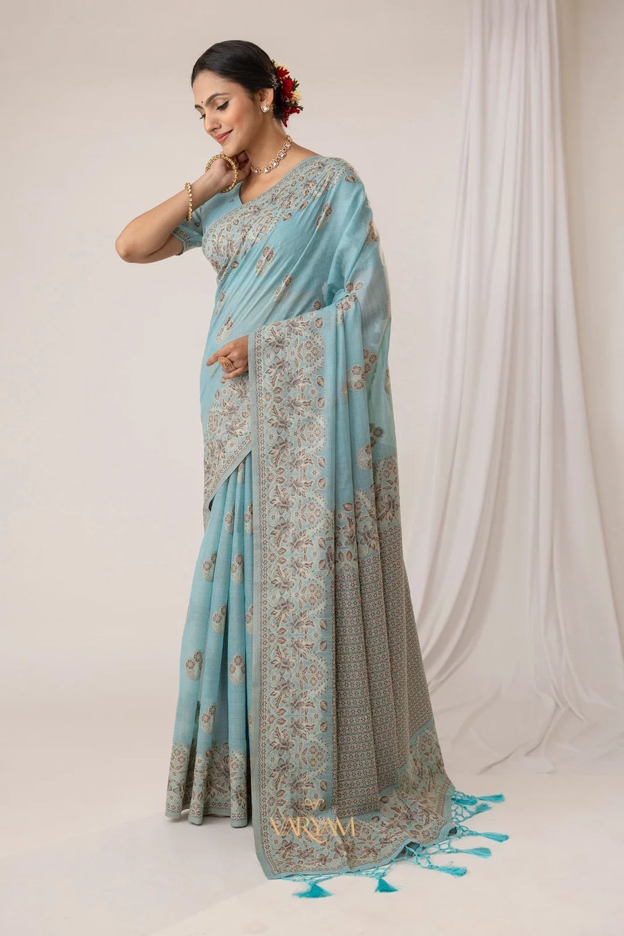 Sindoor Cotton Blue Saree