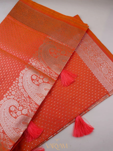 Zari Banarsi Silk Orange Saree