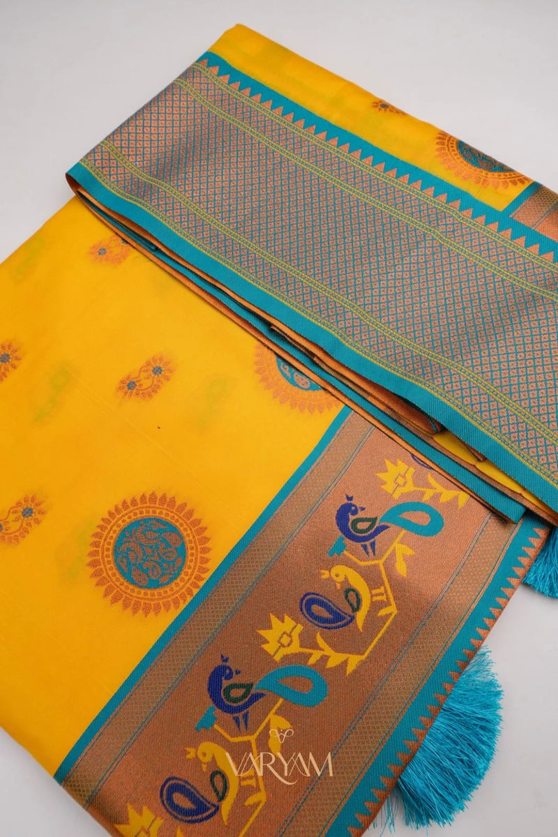Satrangi Banarsi Yellow Soft Silk Zari Saree