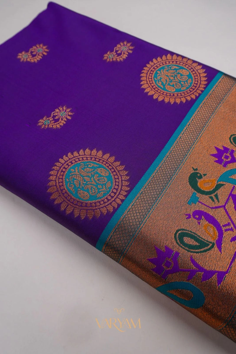 Satrangi Banarsi Purple Soft Silk Zari Saree