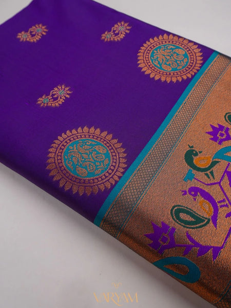 Satrangi Banarsi Purple Soft Silk Zari Saree