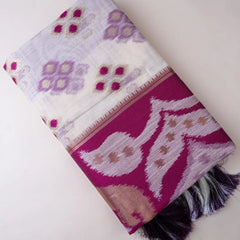 Patola Linen Cream Purple Saree