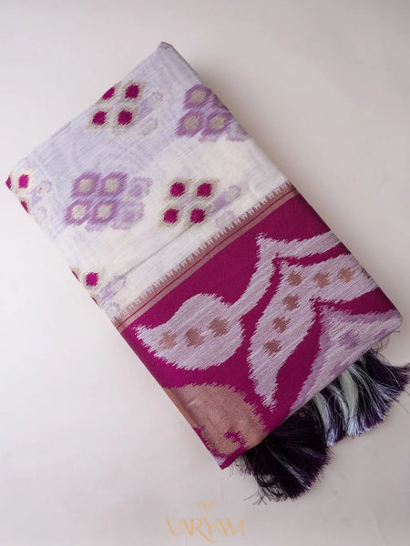 Patola Linen Cream Purple Saree