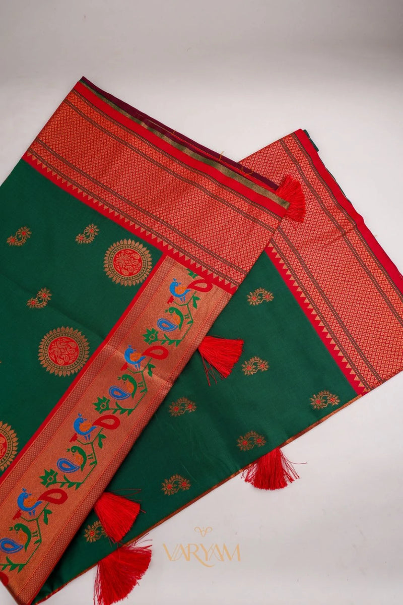 Satrangi Banarsi Green Soft Silk Zari Saree