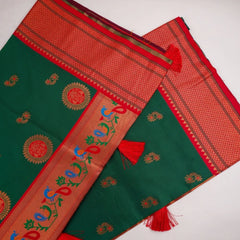 Satrangi Banarsi Green Soft Silk Zari Saree