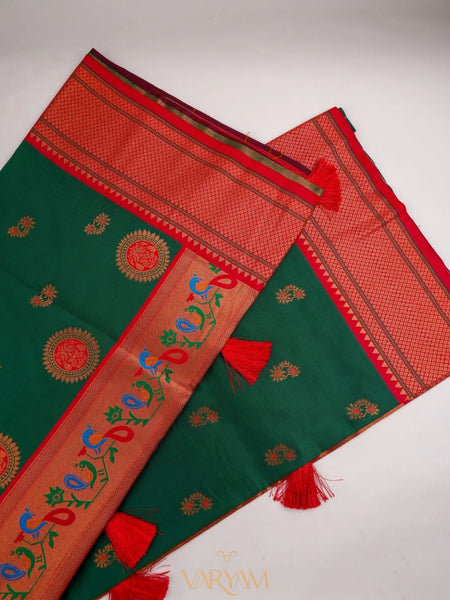 Satrangi Banarsi Green Soft Silk Zari Saree