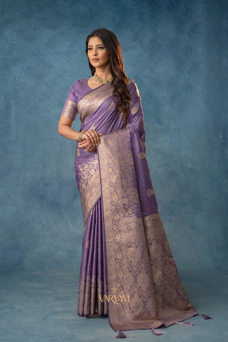 Strawberry Satin Silk Purple Saree