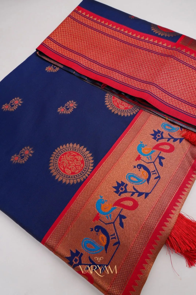 Satrangi Banarsi Dark Blue Soft Silk Zari Saree