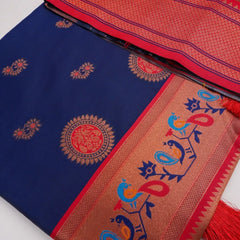 Satrangi Banarsi Dark Blue Soft Silk Zari Saree
