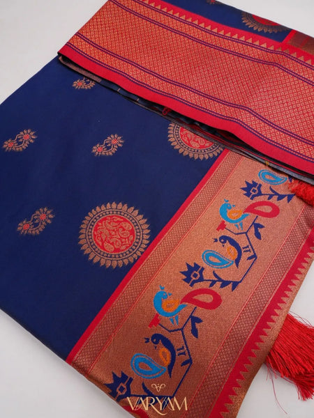 Satrangi Banarsi Dark Blue Soft Silk Zari Saree