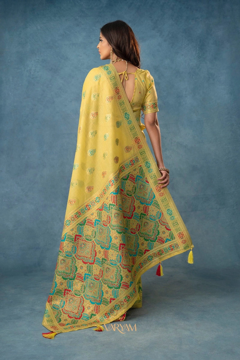 Meenakari Cotton Yellow Saree