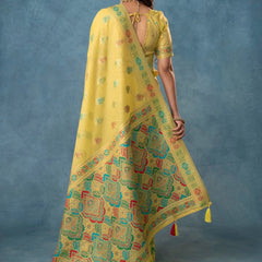 Meenakari Cotton Yellow Saree