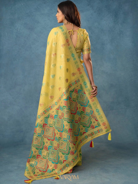Meenakari Cotton Yellow Saree