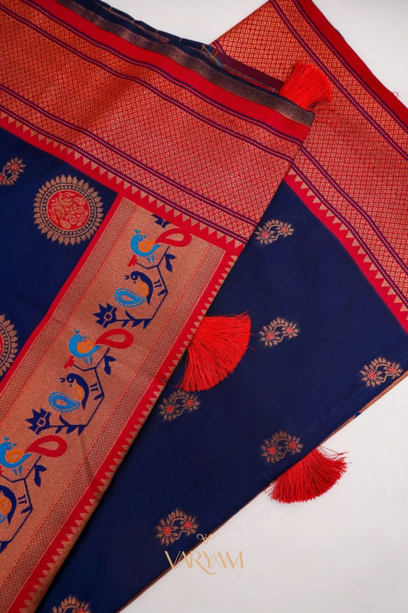 Satrangi Banarsi Dark Blue Soft Silk Zari Saree