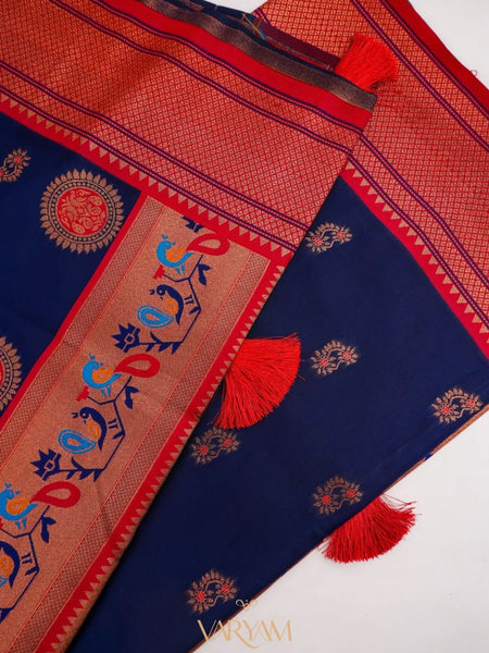 Satrangi Banarsi Dark Blue Soft Silk Zari Saree