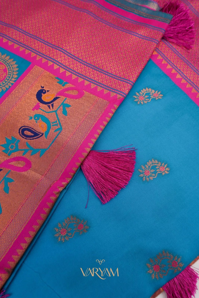 Satrangi Banarsi Blue Soft Silk Zari Saree