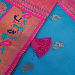 Satrangi Banarsi Blue Soft Silk Zari Saree