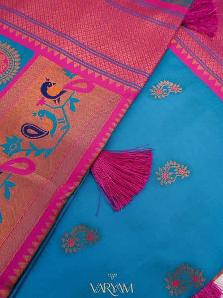 Satrangi Banarsi Blue Soft Silk Zari Saree