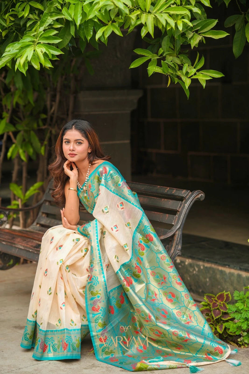 Kalista Linen Cream Saree