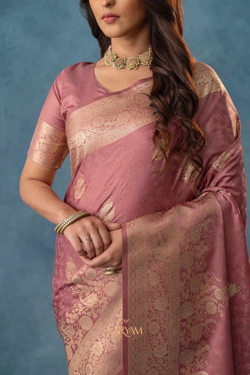 Strawberry Satin Silk Pink Saree