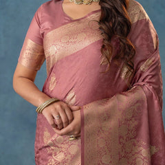 Strawberry Satin Silk Pink Saree