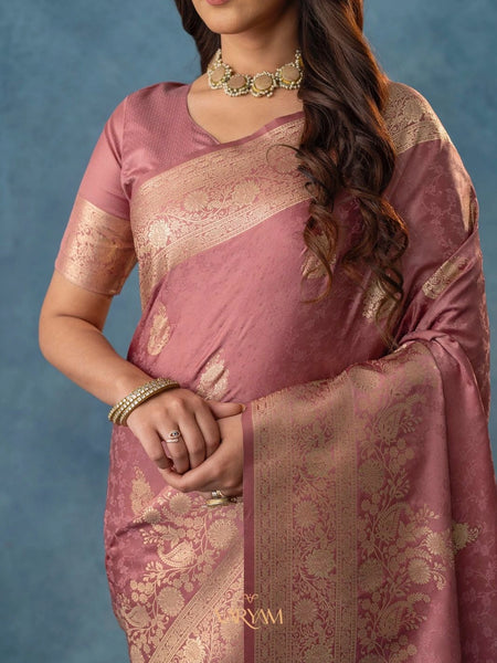 Strawberry Satin Silk Pink Saree