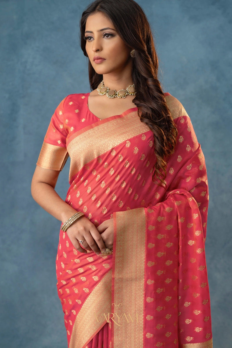 Fiona Silk Coral Red Saree