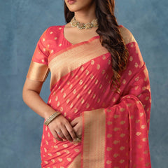 Fiona Silk Coral Red Saree