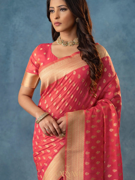Fiona Silk Coral Red Saree