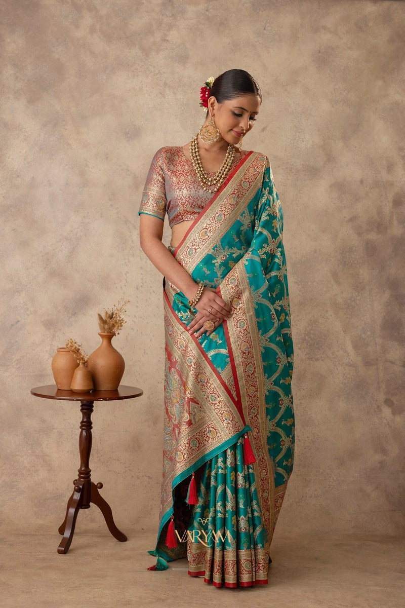 Gadwal Silk Teal Saree