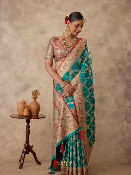 Gadwal Silk Teal Saree