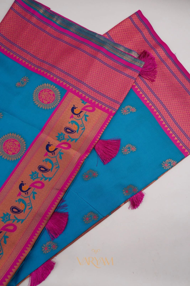 Satrangi Banarsi Blue Soft Silk Zari Saree