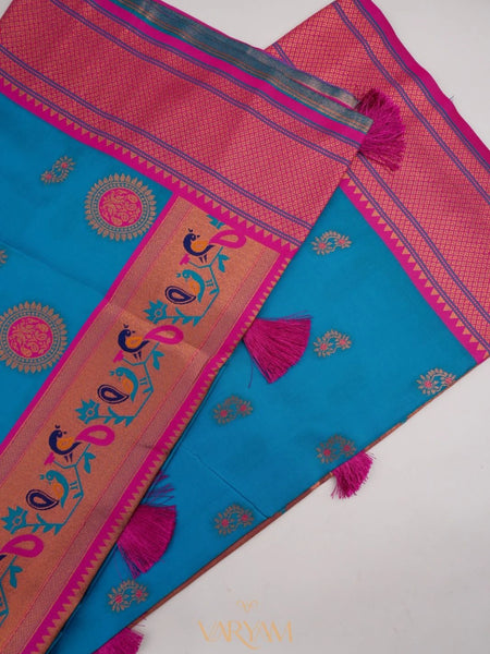 Satrangi Banarsi Blue Soft Silk Zari Saree
